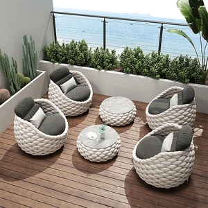 Juego de Sofás de Jardín de 5 Plazas para Exterior de Cuerda Tejida y Aluminio <span class=keywords><strong>con</strong></span> Mesa de Centro - Product Image 4