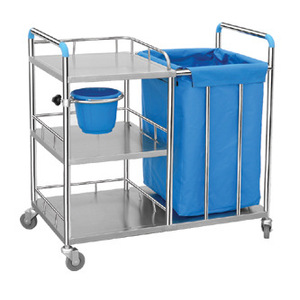 Chariot à linge en acier inoxydable avec doublure en toile, 4 roues, semi-fermé, pour chariots de nettoyage - Product Image 4