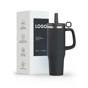 Custom 40 Oz Stainless Steel Double Wall Vacuum Metal Cup Travel Coffee Mug 40oz Tumbler With Handle And Straw