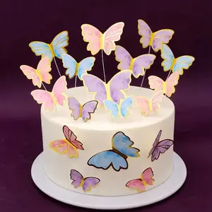 Mới Đến Giấy Bánh Bướm Trang Trí Màu Hồng Màu Tím Màu Xanh Nóng Dập Bướm Bánh Cake Topper Cho Valentine Của Ngày Bánh