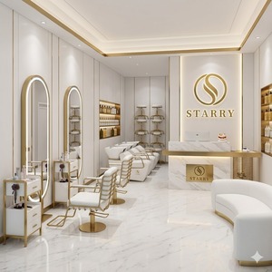 Sillón de Barbero Profesional Americano Ajustable con Efecto Madera y Dorado, Espejo LED Arqueado, Unidades de Lavacabezas y Silla de Belleza Completa para Salón - Product Image 5