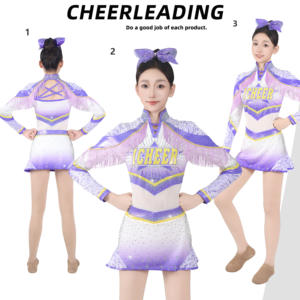 Fantasia de Dança para Meninas, Uniformes de Cheerleading com Strass Brilhantes, Vestido de Cheerleader com Manga Longa em Patchwork Metálico - Product Image 2