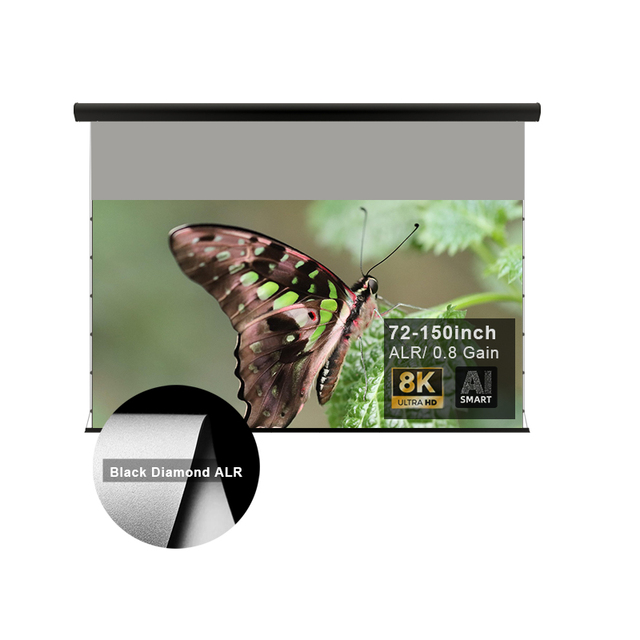 VisualMr C-BD AI Smart Motorized Projector Screen Black Diamond ALR 120 Inch 16:9 4K HD Wall/Ceiling Mounted Tap-tension