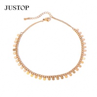 Chaîne de cheville JUSTOP en acier inoxydable plaqué or 18 carats avec disque pièce de monnaie, bijou classique de fête pour femme, certifié mode