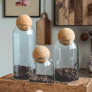 Botol dispenser biji kopi Jepang sederhana bulat bola gabus kaca stoples penyimpanan teh Jar tersegel kopi dapat bola kayu gabus - Product Image 6