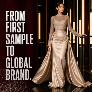 Robe longue maxi drapée en tulle doré champagne à manches longues, ornée de perles et de strass, avec décolleté cœur - Fournisseur vérifié de Chine - Product Image 2