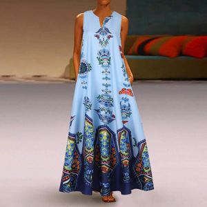 Vestido hasta el suelo con estampado Floral Retro para mujer de alta calidad, cuello en V, sin mangas con bolsillos, patrón Floral informal, favorito de verano - Product Image 3
