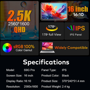 จอขยายสำหรับแล็ปท็อปขนาด 16 นิ้ว 2.5K QHD แบบเสียบใช้งานได้ทันที หน้าจอถอดออกได้ พอร์ต Type-C และ HD รองรับการใช้งานแบบสามจอ สำหรับ Windows และ Macbook - Product Image 3