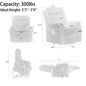 Sillones reclinables CJSmart Home Lift con reposapiés extra ancho y masaje térmico de doble motor de ajuste infinito para espalda y reposapiés