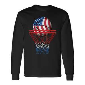 Camiseta de manga larga para niños con bandera estadounidense del 4 de julio, patriótica, de baloncesto, de estilo americano - Product Image 1