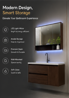 Meuble-lavabo mural moderne en marbre avec miroir LED et vasque intégrée pour hôtel, appartement, villa – Personnalisable