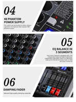 GAX-QQ8 Nouvelle console de mixage 8 canaux Fonction EQ MP3 48V BT 99 effets DSP Sortie stéréo/mono - Console audio OEM Équipement sonore
