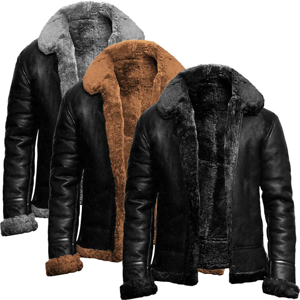 Warm Inner New Design Winter Leather Long Coat Leather Jacket Slim Fit Fur PU Leather Plus Size Men's Jacket
