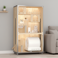 Villa pour chat de luxe moderne à double étage en verre et bois, avec porte en verre trempé, design mobile, hamac, grande capacité, pour l'intérieur