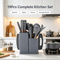 Ensemble de 19 ustensiles de cuisine en silicone de qualité alimentaire, résistants à la chaleur, antiadhésifs, spatules, cuillères, couteaux avec seau de rangement