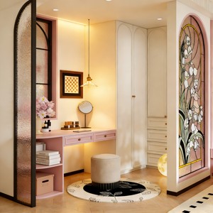 Cómoda Minimalista Rosa, Tocador de Madera <span class=keywords><strong>con</strong></span> <span class=keywords><strong>Espejo</strong></span> y Cajones - Venta al por Mayor Personalizada - Product Image 2