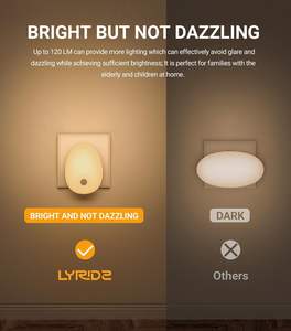 Lyridz Paquete de 2 Luces Nocturnas LED con Sensor de Movimiento, Montaje en Pared, Regulable, Luz Blanca Cálida, Modo Automático/Encendido/Apagado para Habitaciones Infantiles - Product Image 5