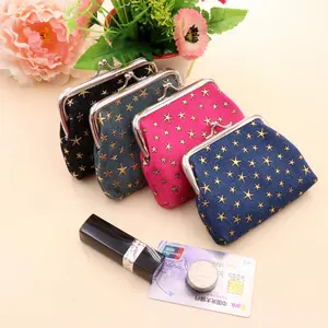 New Double Layer Denim Creative Money Bags Five Star Print Ladies Short Wallets Small Fresh Candy Color Coin Purse with Buckle