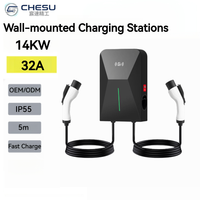 Nouvelle borne de recharge murale pour véhicules électriques CHESU 14KW 16/32A GB/T AC avec câble de charge de 5 m Noir Entrée 380V