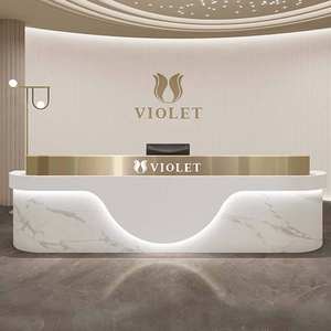 Table de comptoir en marbre blanc durable avec lumière LED pour salon de beauté Nail <span class=keywords><strong>Shop</strong></span> - Product Image 4