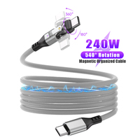 Cable de Datos USB-C de 240W, Carga Rápida de 5A, Transferencia de Datos de 480mbps, Conector Giratorio Tipo C, Cable Autoenrollable de Nailon Trenzado
