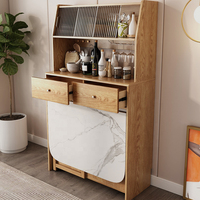 Table à manger convertible moderne avec plateau imitation marbre, structure en bois et armoire de rangement pour petits appartements, cuisines et salons