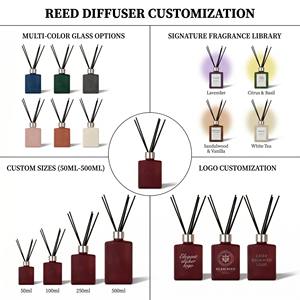 Luxury Matte Square Glass Reed <b>Diffuser</b> Set White Sage <b>Lavender</b> For Modern Home Decor Wholesale Private Label Premium Set - Product Image 2