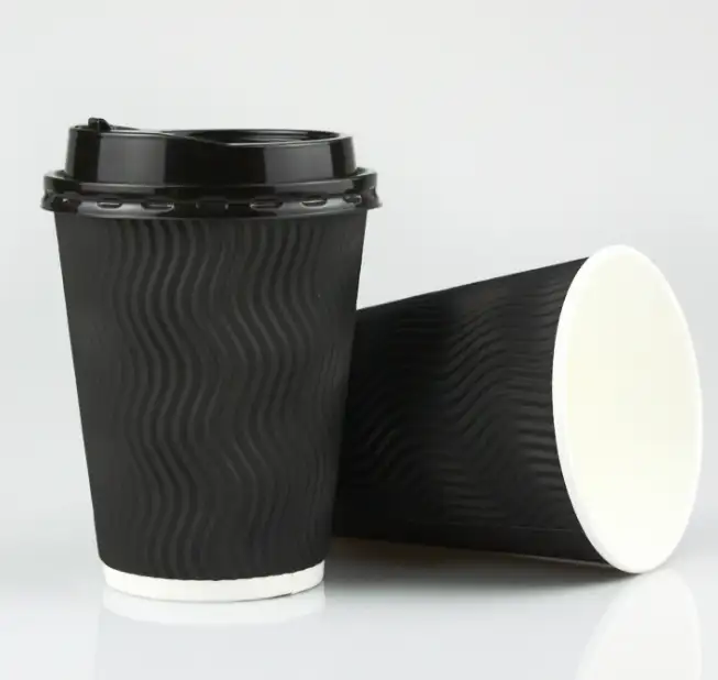4-20oz Wave Disposable Ripple Wall 3 Layer Paper Cups 12oz Hot Drink Paper Coffee Cup