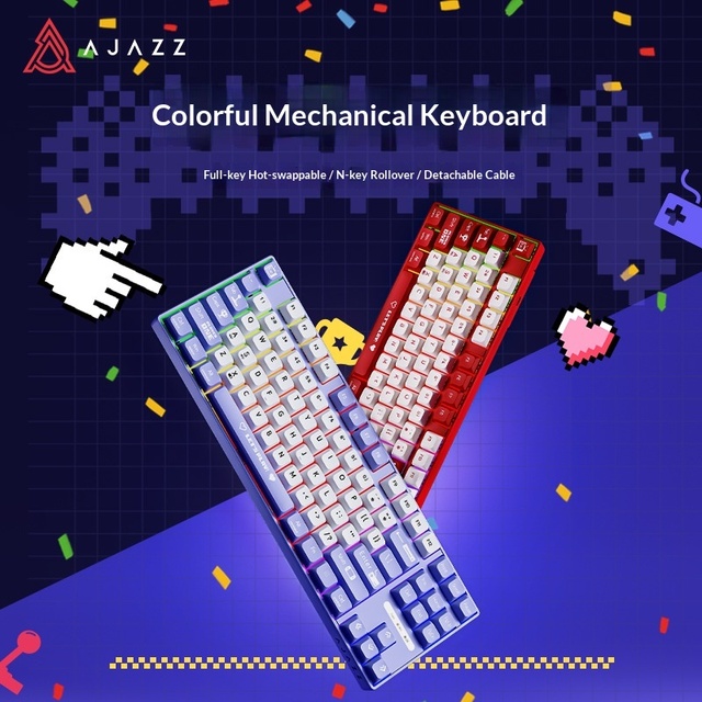 AJAZZ AK870MC 87-Key Wired Hot-Swappable RGB Backlit Compact Mechanical Gaming Keyboard with Tea Axis Red Axis USB-C Interface