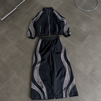 Ensemble deux pièces homme personnalisé : Veste zippée color block et pantalon large avec passepoil contrastant – Survêtement streetwear thermique automne