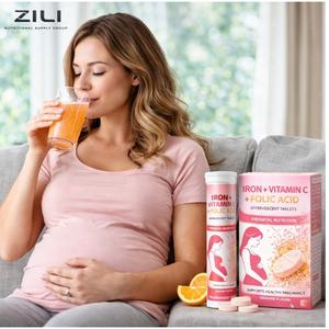 Suplementos de Vitamina C, Hierro y Ácido Fólico en Tabletas Efervescentes, Tabletas de Hierro y Ácido Fólico - Product Image 1