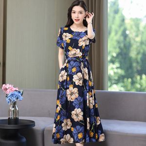 All'ingrosso donna nuova boemia stile retrò stampa floreale ampia manica corta a vita alta Casual abito lungo Midi - Product Image 5