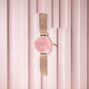 Montre pour femme rose haut de gamme personnalisée, marque privée, mouvement japonais, style business et mode, fabriquée par des horlogers d'élite avec des cristaux. - Product Image 2
