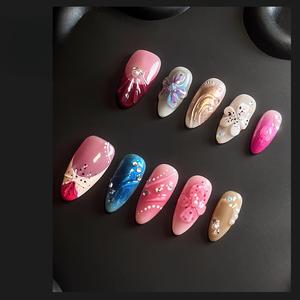 Thời Trang Mới Tùy Chỉnh Thiết Kế Bán Buôn 10Pcs 3D Pháp Vỏ Hạnh Nhân Móng Tay Giả Đảng Sticker Mặc Báo Chí Trên Móng Tay - Product Image 3