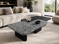 Table de salon sculpturale avec surface à motifs artistiques et design flottant à double couche, mobilier moderne pour la maison, fournisseur OEM
