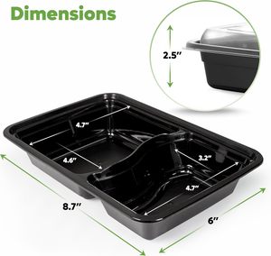 Boîte à lunch bento jetable à 2 compartiments sans BPA de 1000 ml en plastique, empilable et compatible micro-ondes, prix usine - Product Image 2