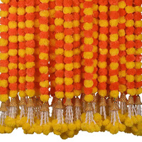 Dekorasi Pernikahan Tradisional India, Untaian Bunga Marigold Buatan dengan Lonceng, Untaian Bunga Buatan, Dekorasi Rumah untuk Mehndi dan Haldi