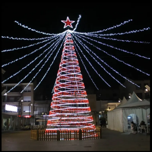 New year metal <b>red</b> ribbon star spiral <b>light</b> Christmas tree outdoor <b>light</b> for Christmas tree - Product Image 5