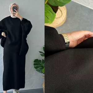 Yeni pamuk kış Co Ord Set kadınlar müslüman mütevazı etek manşet düğmeleri elastik bel dize cepler örme 2 parça Abaya Set - Product Image 3