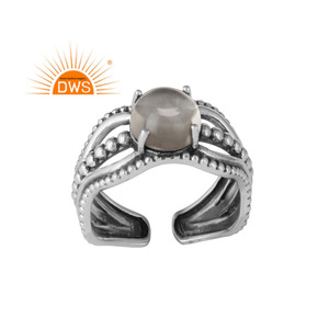 Prong Set <b>Crystal</b> Quartz Gemstone Sterling Silver Adjustable Oxidized <b>Ring</b> Jewelry Manufacturer Classic Collection - Product Image 1