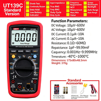 Multimeter Digital Uni-T UT136B+ Auto-Ranging 600V/10A Pengukur Tegangan Arus Frekuensi Kapasitansi Alat Profesional Teknisi Listrik