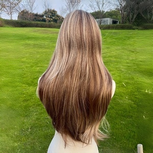 Perruque Lace Frontale 13x4 Exclusive, <span class=keywords><strong>Cheveux</strong></span> Longs Bouclés Châtain avec Mèches Blondes, Simulation Naturelle, Résistante à la Chaleur, Effet Cuir Chevelu Réaliste - Product Image 6