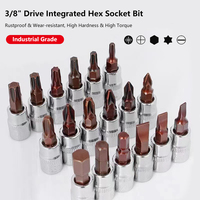 Puntas de Atornillar Integradas de Acero Aleado S2 de 3/8'', Puntas de Impacto Industriales Hexagonales, Torx, Phillips y Planas