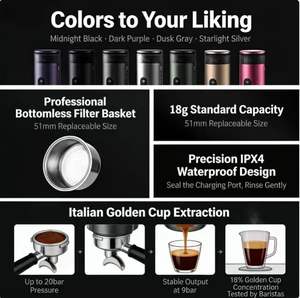 Cafetière à filtre portable, alimentée par batterie, adaptée à une utilisation USB/voiture/camping-car, applicable aux hôtels et à diverses tailles de capsules - Product Image 2