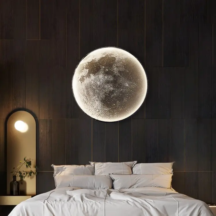 Living Room Background Lamps home decor Indoor Modern Light Luxury Creative Aisle Corridor Mural Art LED Moon Wall Lamp