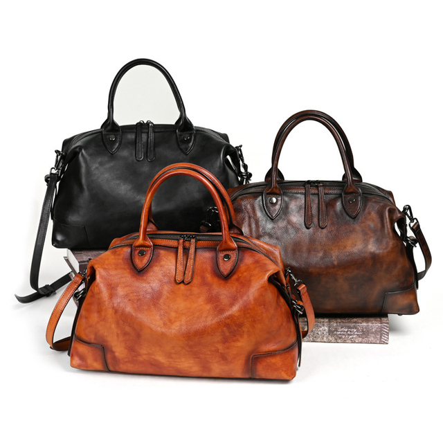 Top Layer Leather Satchel Tote Bag Top Handle Handbag Vintage Style Shoulder Bag Large Capacity Cross Body Bag