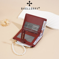 Dompet Wanita Premium Tali Mutiara dengan Ritsleting, Tempat Kartu Pendek, Tas Clutch Merah PU, Dompet Kecil