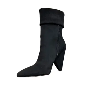 Bottines en cuir véritable pour femmes bout pointu talons aiguilles sans lacet daim dames bottes courtes Offres Spéciales automne hiver nouveaux Styles