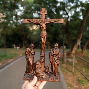Statue de la Scène de la Crucifixion de Jésus, Décoration du Calvaire en Bois Sculpté à la Main, 14 Stations du Chemin de Croix, Sculpture Chrétienne Religieuse - Product Image 5