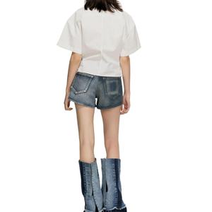 Shorts Vaqueros Casuales para Mujer, con Parches en Contraste de Color, Lavado Azul, 100% Algodón - Product Image 5